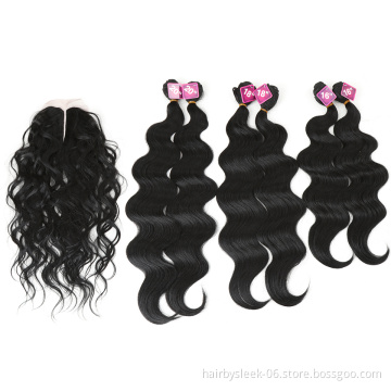 Noble Synthetic Hair 16-20 inch 7Pieces Black Blonde Weaving body wave bundles 6 Bundles With Closure Lace For Black Women